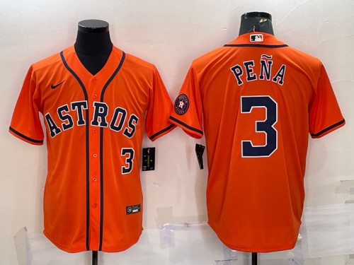 Men's Houston Astros #3 Jeremy Peña Orange With Patch Cool Base Stitched Jersey